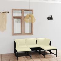 5-delige Loungeset met kussens poly rattan zwart - thumbnail