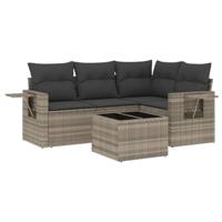 5-delige Loungeset met kussens poly rattan lichtgrijs - thumbnail