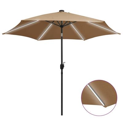 vidaXL Parasol met LED-verlichting en aluminium paal 300 cm taupe vidaXL Parasol met LED-verlichting en aluminium paal 300 cm taupe