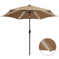 vidaXL Parasol met LED-verlichting en aluminium paal 300 cm taupe - thumbnail