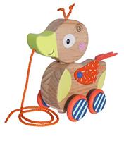 Jonotoys Eichhorn kwak houten trek eend aan koord met beweegbaar hoofd. - thumbnail