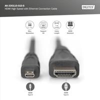 Digitus AK-330115-010-S HDMI-kabel HDMI Aansluitkabel HDMI-A-stekker, HDMI-micro-D-stekker 1.00 m Zwart Vergulde steekcontacten - thumbnail