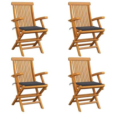 Tuinstoelen 4 st met antracietkleurige kussens massief teakhout