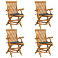 Tuinstoelen 4 st met antracietkleurige kussens massief teakhout - thumbnail