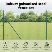 VidaXL Hek met paal groen 1,6 x 10 m staal en pvc - thumbnail