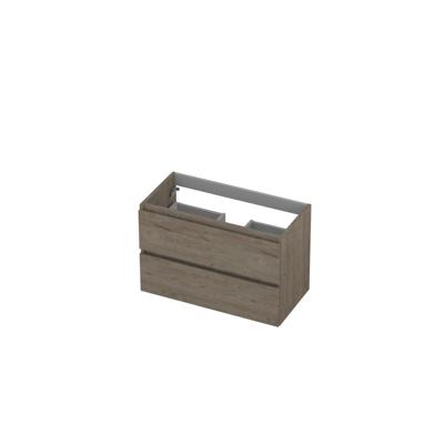 INK - Onderkast 2 Laden Greeploos met Houten Keerlijst - 800x400x520 Mm - Greige Eiken