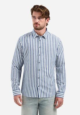 No- Excess Shirt Linen Vertical Big Stripe 31470224 Overhemd 136 Indigo Blue