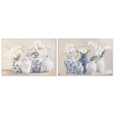 Canvas Home ESPRIT Blauw Wit Orientaals Vaas 122,5 X 4,5 X 82,5 CM (2 Stuks)