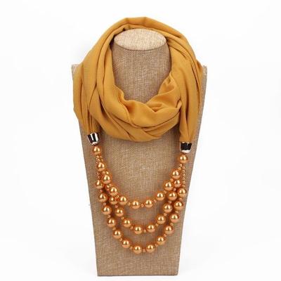 2 stks nationale stijl sjaal met imitatie parel ketting (abrikoos)