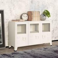 Dressoir industrieel 105x35x62 cm metaal en glas wit - thumbnail
