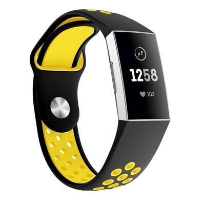 Tweekleurige ronde gat siliconen polsband horloge band voor Fitbit charge 3 polsband grootte: 130-195mm (geel)