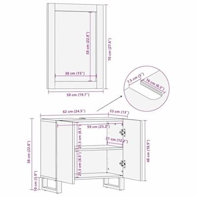 Badkamermeubelset met plank 2 pcs Bruin 62 x 33 x 58 cm