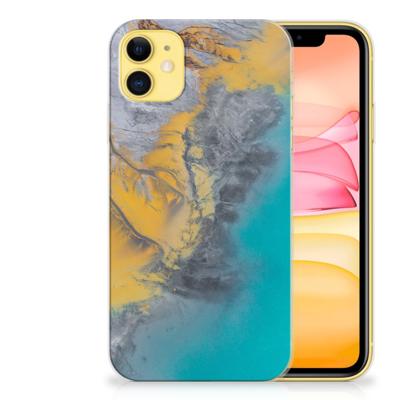 Apple iPhone 11 TPU Siliconen Hoesje Marble Blue Gold Apple iPhone 11 TPU Siliconen Hoesje Marble Blue Gold