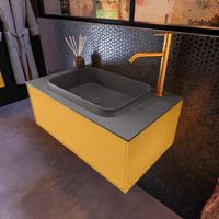 Badkamermeubelset Mondiaz Erin 80 cm met 1 Lade met RIDGE Wastafel Midden Dark grey met 1 kraangat Greeploos Mat Ocher - thumbnail