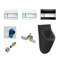 Urinoir Set Salenzi Hung Achterinlaat Mat Zwart met TECE Square Drukplaat Glas - thumbnail