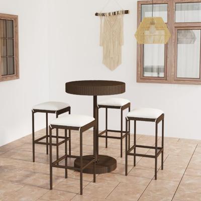 5-delige Tuinbarset met kussens poly rattan bruin