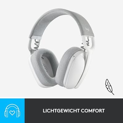 Logitech ZONE VIBE 100 Over Ear headset Bluetooth Stereo Wit Ruisonderdrukking (microfoon), Noise Cancelling Volumeregeling, Microfoon uitschakelbaar (mute)