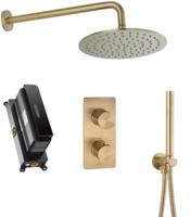 Ben Engraved Line Slim inbouw regendoucheset Ø25cm met muuraansluiting geborsteld messing pvd-coating - thumbnail