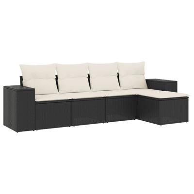5-delige Loungeset met kussens poly rattan zwart
