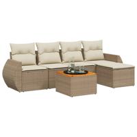 6-delige Loungeset met kussens poly rattan beige - thumbnail