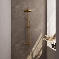Brauer Stripe opbouw thermostatische regendouche SET 01 met 25 cm hoofddouche en staaf handdouche en doucheslang goud geborsteld PVD - thumbnail
