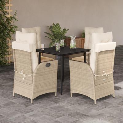 5-delige Tuinset met kussens poly rattan beige
