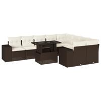 10-delige Loungeset met kussens poly rattan bruin - thumbnail