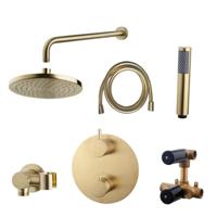 Wiesbaden Inbouw Regendouche Set Caral Rond Muuruitloop Geborsteld Messing Goud PVD Coating - thumbnail