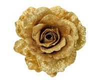 Roos op clip 12 cm goud glitter - thumbnail