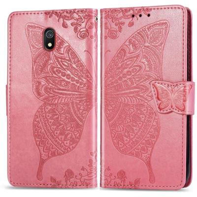 Voor Xiaomi Redmi 8A Butterfly Love Flower reliëf horizontale Flip lederen draagtas met beugel Lanyard Card slot portemonnee (roze)