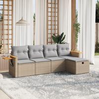 5-delige Loungeset met kussens poly rattan gemengd beige - thumbnail