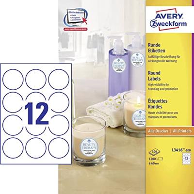 Avery-Zweckform L3416-100 Universele etiketten Ø 60 mm Papier Wit 1200 stuk(s) Permanent hechtend Inkjet, Laser (zwart/wit), Laser (kleur), Kopiëren Avery-Zweckform L3416-100 Universele etiketten Ø 60 mm Papier Wit 1200 stuk(s) Permanent hechtend Inkjet, Laser (zwart/wit), Laser (kleur), Kopiëren