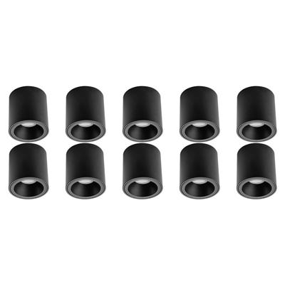 Opbouwspot 10 Pack - Pragmi Cliron Pro - GU10 Fitting - Opbouw Rond - Mat Zwart - Aluminium - Verdiept - Ø90mm