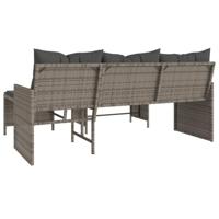 Tuinbank met tafel en kussens L-vormig poly rattan grijs - thumbnail