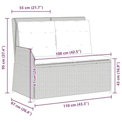 Tuinbankje verstelbaar met kussens poly rattan lichtgrijs