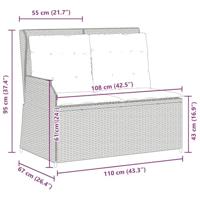 Tuinbankje verstelbaar met kussens poly rattan lichtgrijs - thumbnail