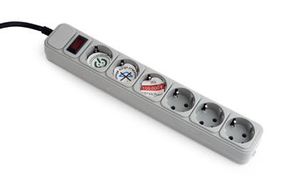 Stekkerdoos met schakelaar, 6 voudig, 1.8 meter, grijs