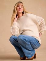 Zwangerschaps-trui met twee materialen, 2-in-1 effect ENVIE DE FRAISE beige - thumbnail