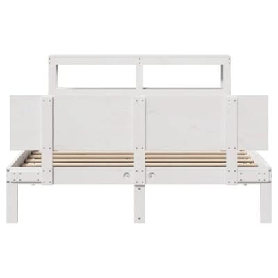 Bedframe met hoofdbord massief grenenhout wit 150x200 cm