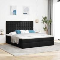 Ottoman bed met matras en LED's 180x200cm stof zwart - thumbnail