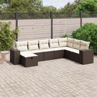 8-delige Loungeset met kussens poly rattan bruin - thumbnail