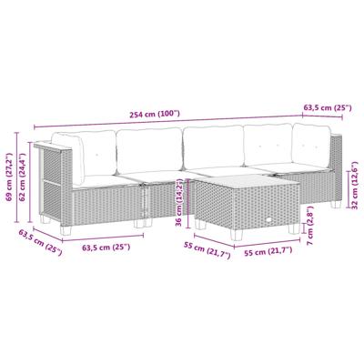 5-delige Loungeset met kussens poly rattan grijs 5-delige Loungeset met kussens poly rattan grijs
