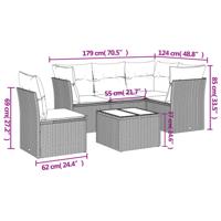 6-delige Loungeset met kussens poly rattan zwart - thumbnail
