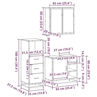 3-delige Badkamermeubelset bewerkt hout sonoma eikenkleurig
