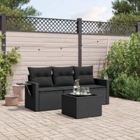 3-delige Loungeset met kussens poly rattan zwart - thumbnail