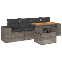5-delige Loungeset met kussens poly rattan grijs - thumbnail