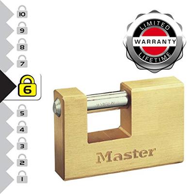 Masterlock 63mm wide x 15mm thick - 18mm hardened steel shackle, 10mm diam. - hor - 606EURD