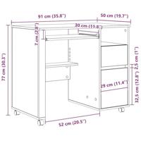 Bureau met Wielen met lade Grijs 91 x 50 x 77 cm Bewerkt hout - thumbnail