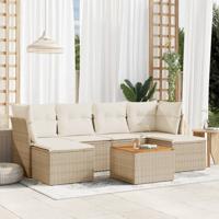 7-delige Loungeset met kussens poly rattan beige - thumbnail
