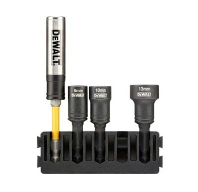 DeWalt Accessoires Houder + IMPACT magnetische zeskantdoppen (reinigbaar) | 5 stuks | 8 mm, 10 mm, 13 mm + Flextorq schroefgeleider - DT70827-QZ